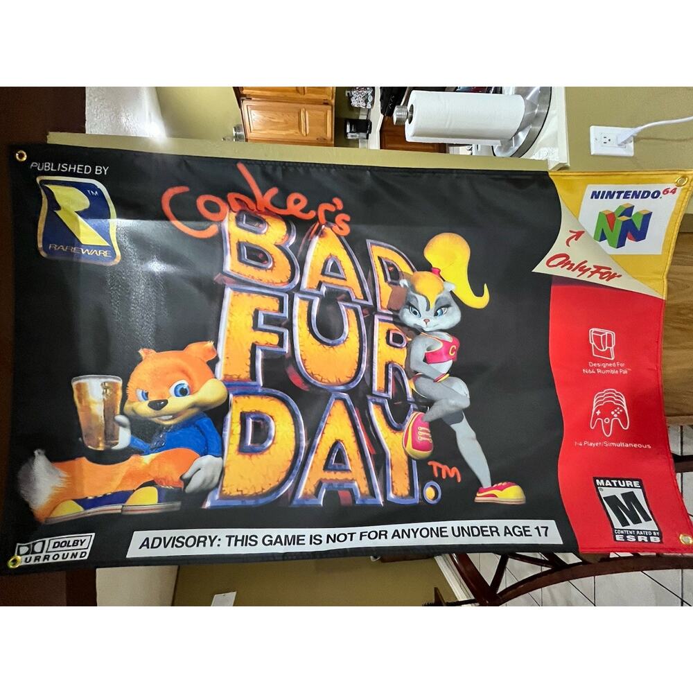 Conker's Bad Fur Day Nintendo N64 5ft Flag Banner Poster 2001 64 Rare Conkers